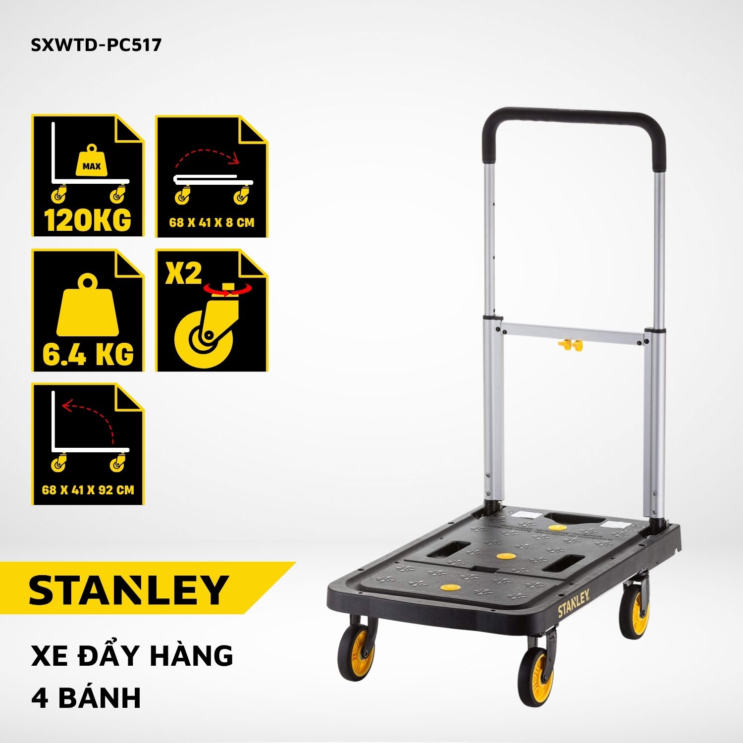 Xe đẩy hàng 4 bánh Stanley PC517 – Tải trọng 120kg