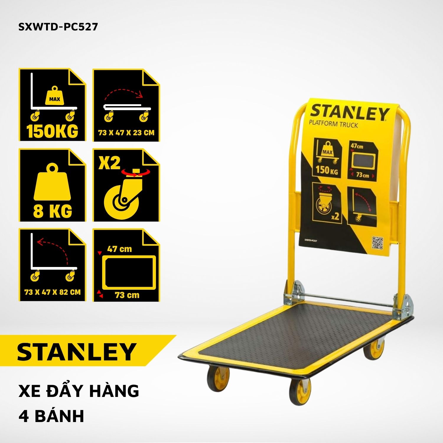 Xe đẩy Hàng 4 Bánh Stanley PC527, Tải Trọng 150kgs