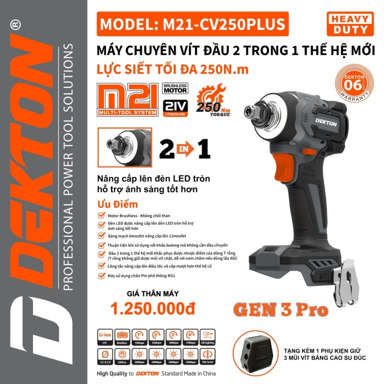 Máy Chuyên Vít Pin Dekton M21-CV250PLUS Gen 3 Pro
