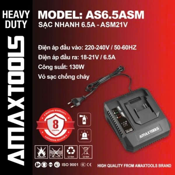 Sạc Nhanh 6.5A Amaxtools AS6.5ASM (Chân Pin M21 Thông Dụng)