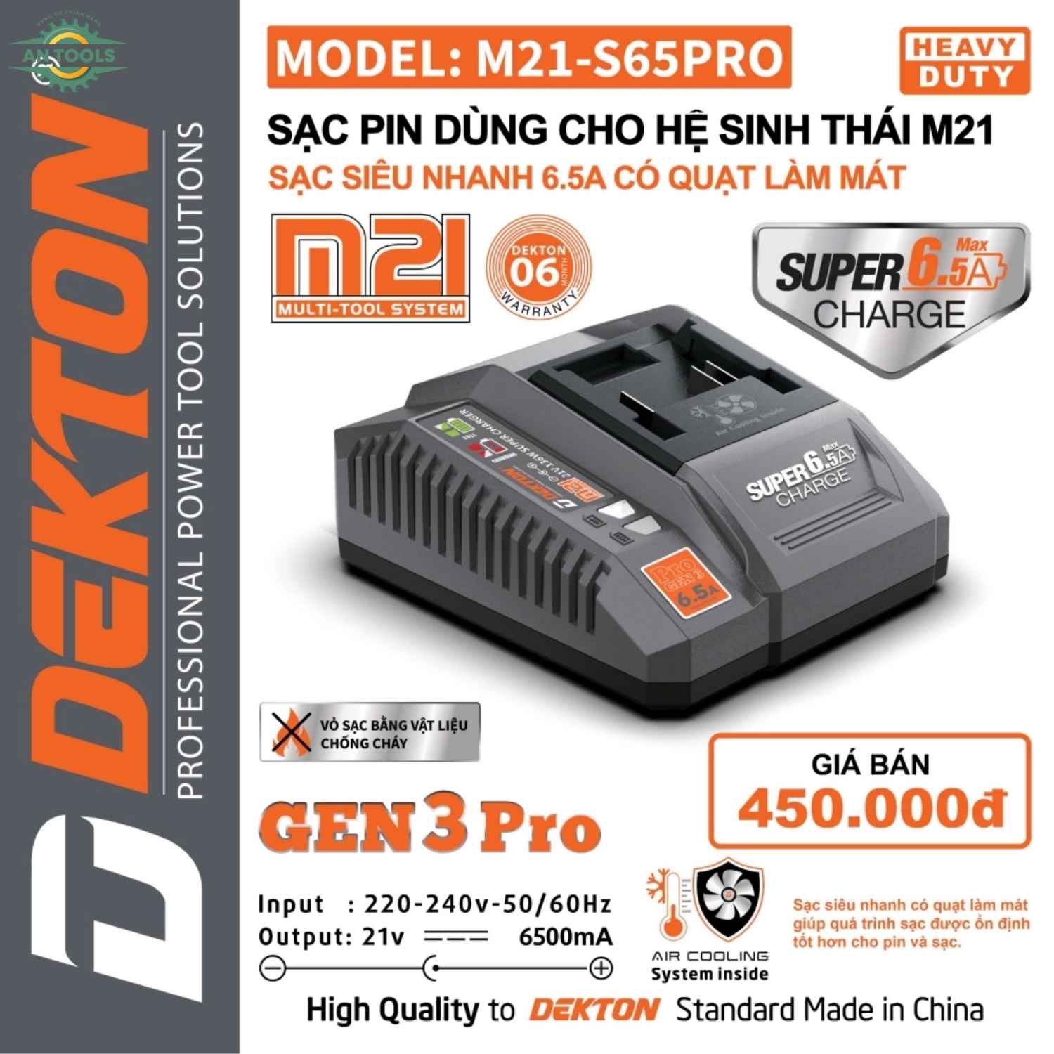 Sạc Siêu Nhanh Có Quạt Dekton M21-S65PRO Dùng Cho Chân Pin Phổ Thông