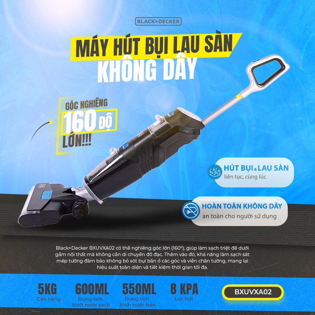 Máy Hút Bụi Lau Sàn Không Dây Black+Decker USA BXUVXA02 - 5 Chức Năng