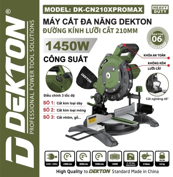 Máy Cắt đa Năng Dekton DK-CN210XPROMAX, Công Suất 1450W, đường Kính Lưỡi 210mm