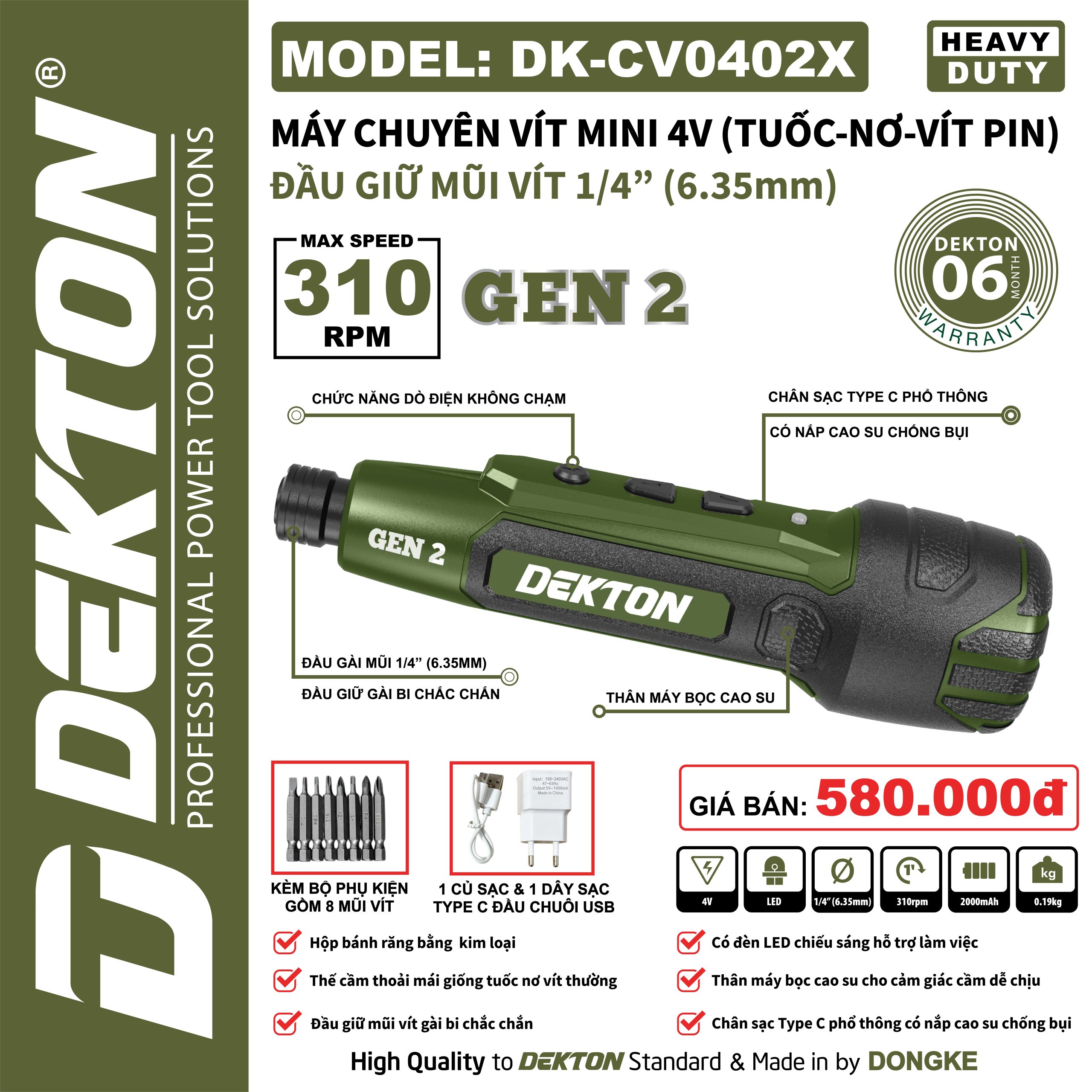 Máy Vặn Vít Dùng Pin Mini Cầm Tay Dekton DK-CV0402X Chính Hãng
