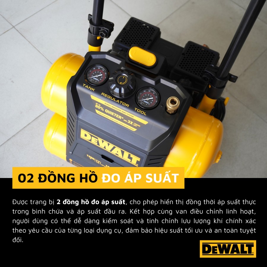 Máy Nén Khí Không Dầu DEWALT USA DXCM3321782 - 17 Lít Siêu êm