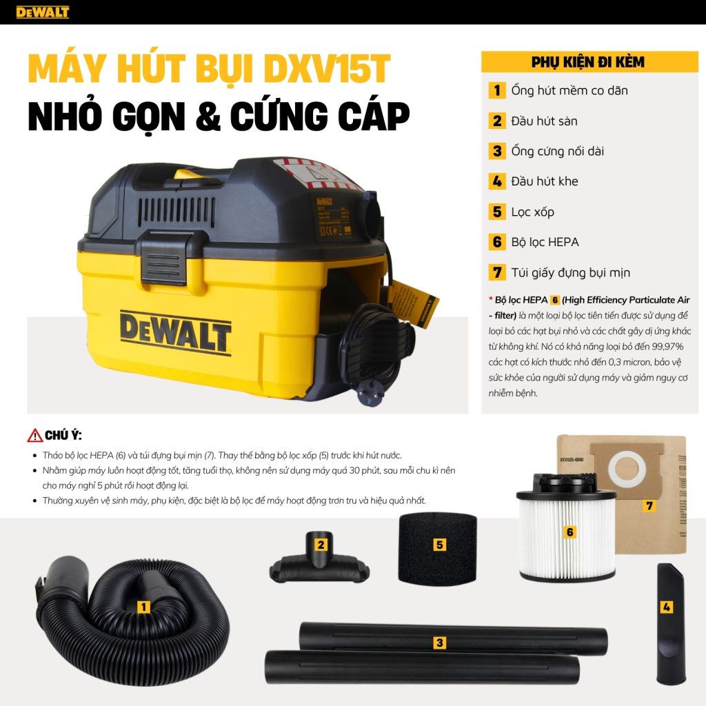 Máy Hút Bụi 3 Chức Năng ướt/khô/thổi Dewalt DXV15T 15L