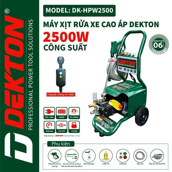 Máy Xịt Rửa Xe Cao áp Cao Cấp Dekton DK-HPW2500 Công Suất 2500W