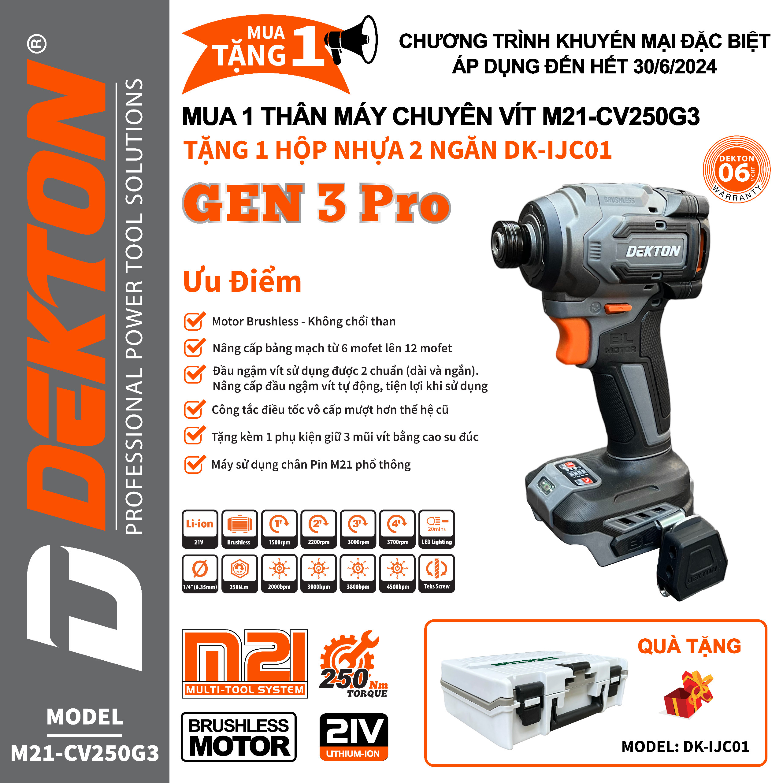 Chuyên Vít Dekton M21-CV250G3 Mẫu Mới Gen 3 Pro - Chân Pin Phổ Thông
