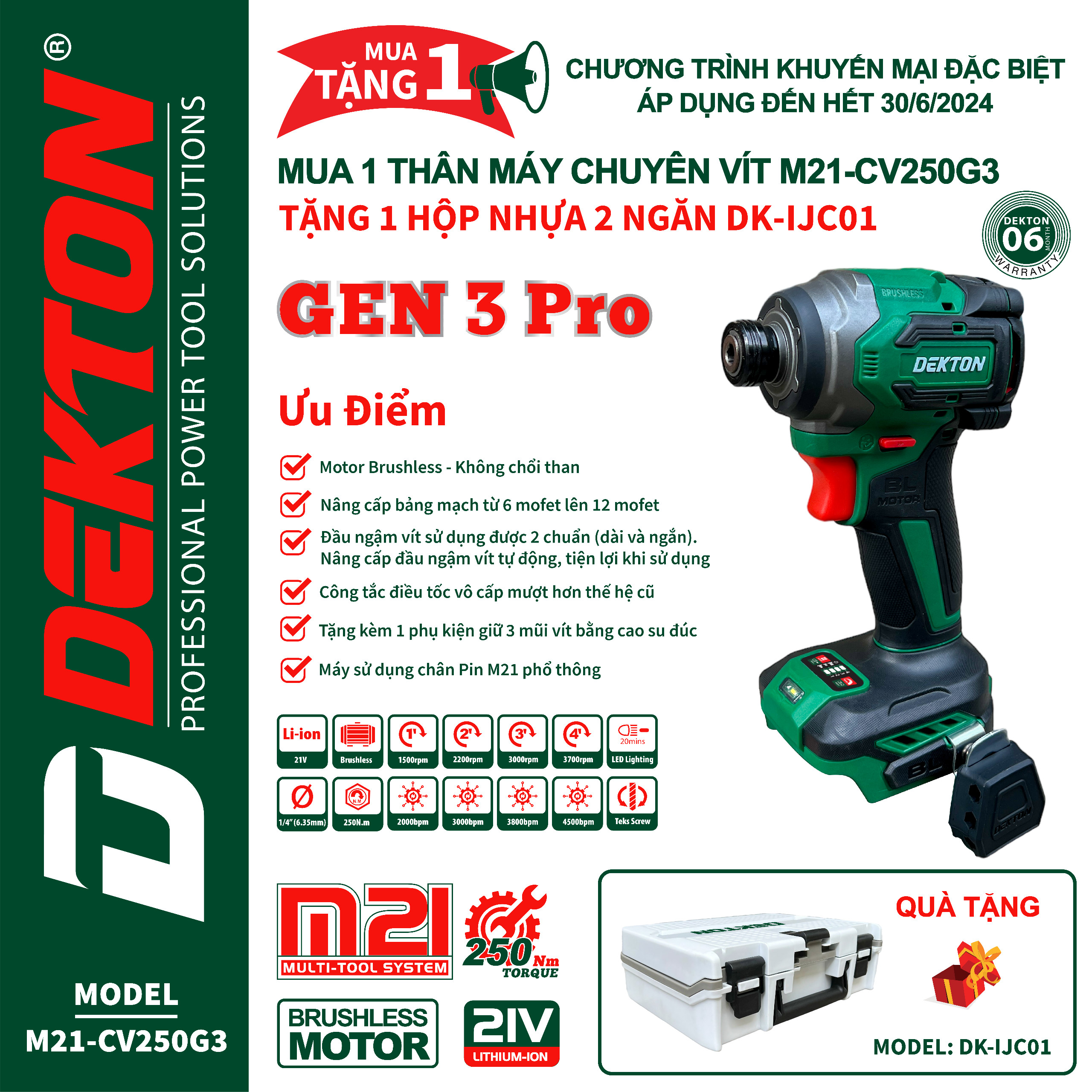 Chuyên Vít Dekton M21-CV250G3 Mẫu Mới Gen 3 Pro - Chân Pin Phổ Thông