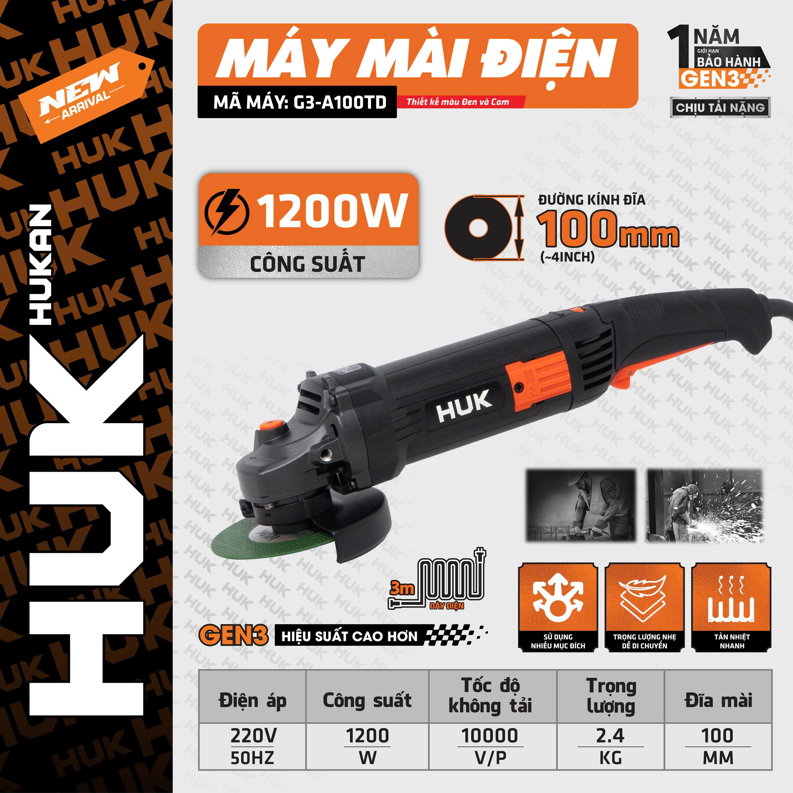 Máy Mài điện 1200W Lưỡi Cắt 100MM (GEN 3) Hukan G3-A100TD