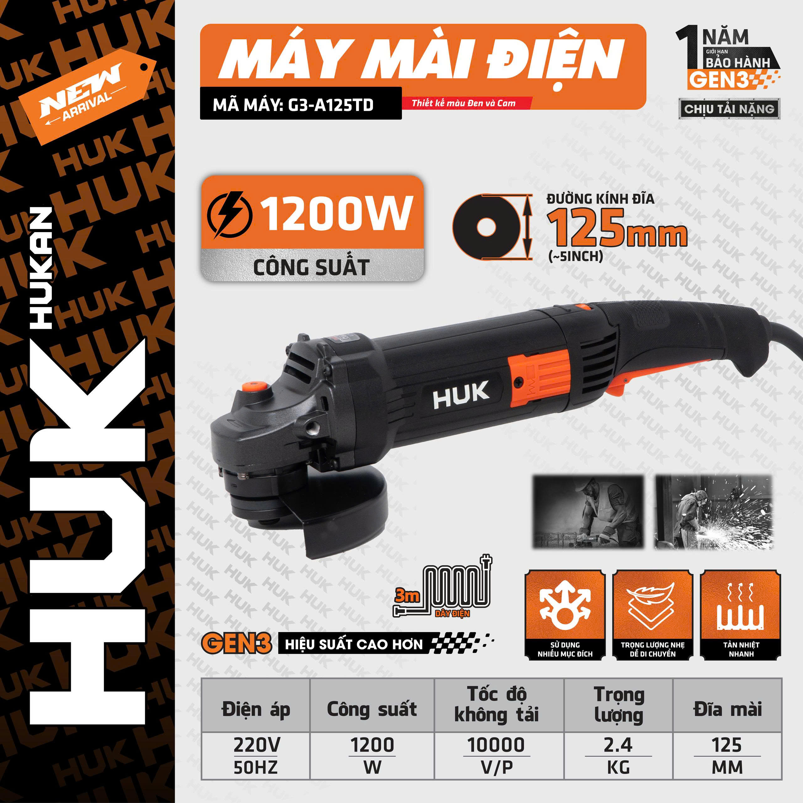 Máy Mài điện 1200W Lưỡi Cắt 125MM (GEN 3) Hukan G3-A125TD