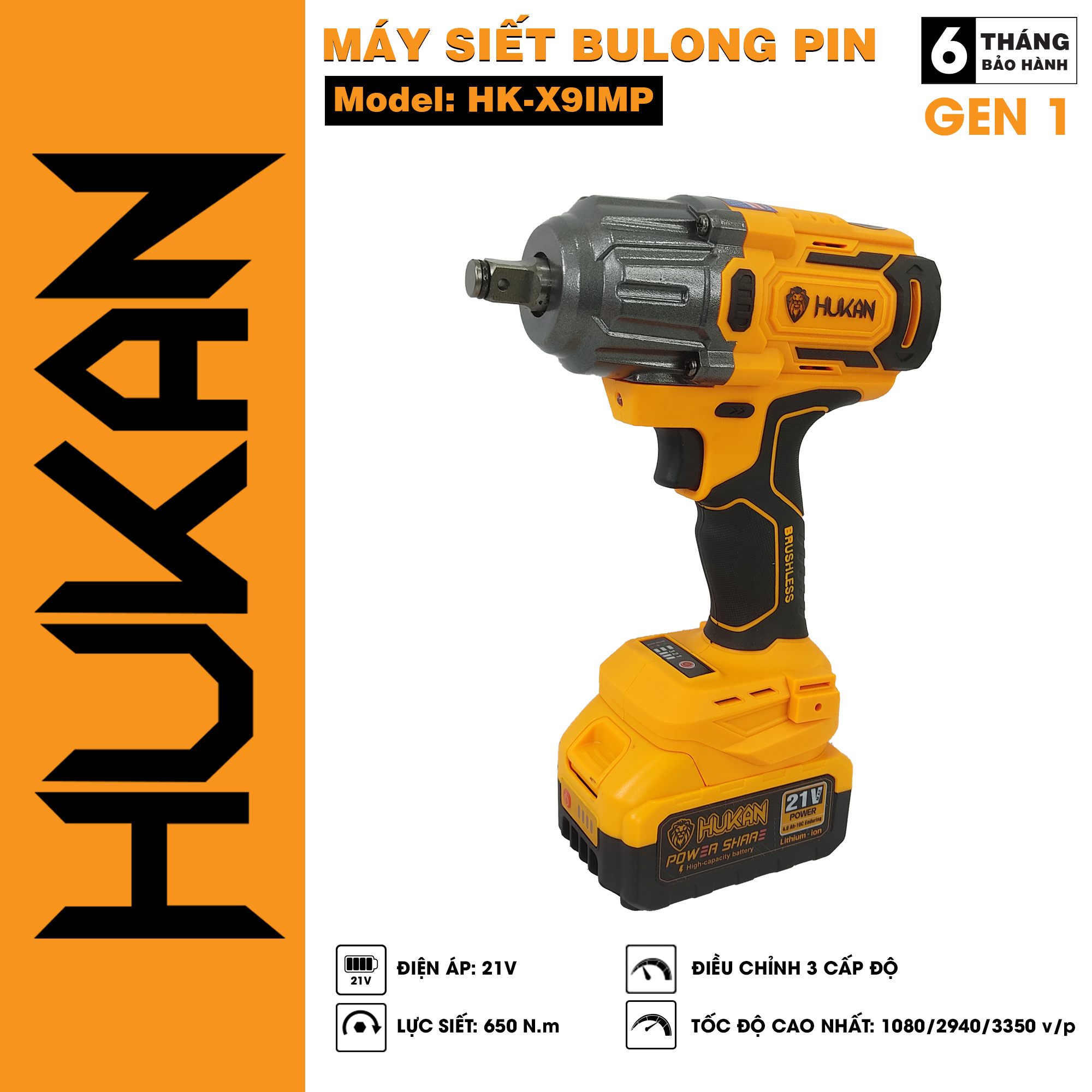 Bộ Máy Siết Bulong HUKAN Dùng Pin HK-X9IMP