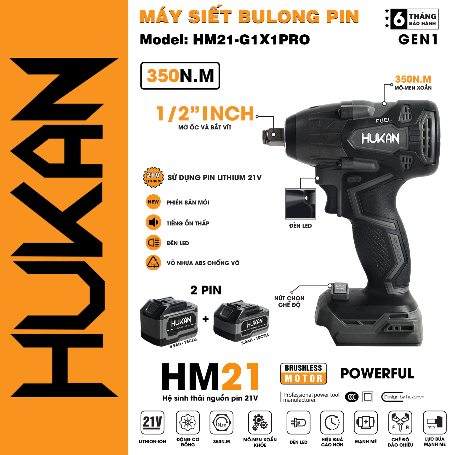 Máy Siêt Bulong 2 đầu Trong 1 HUKAN HM21-G1X1PRO