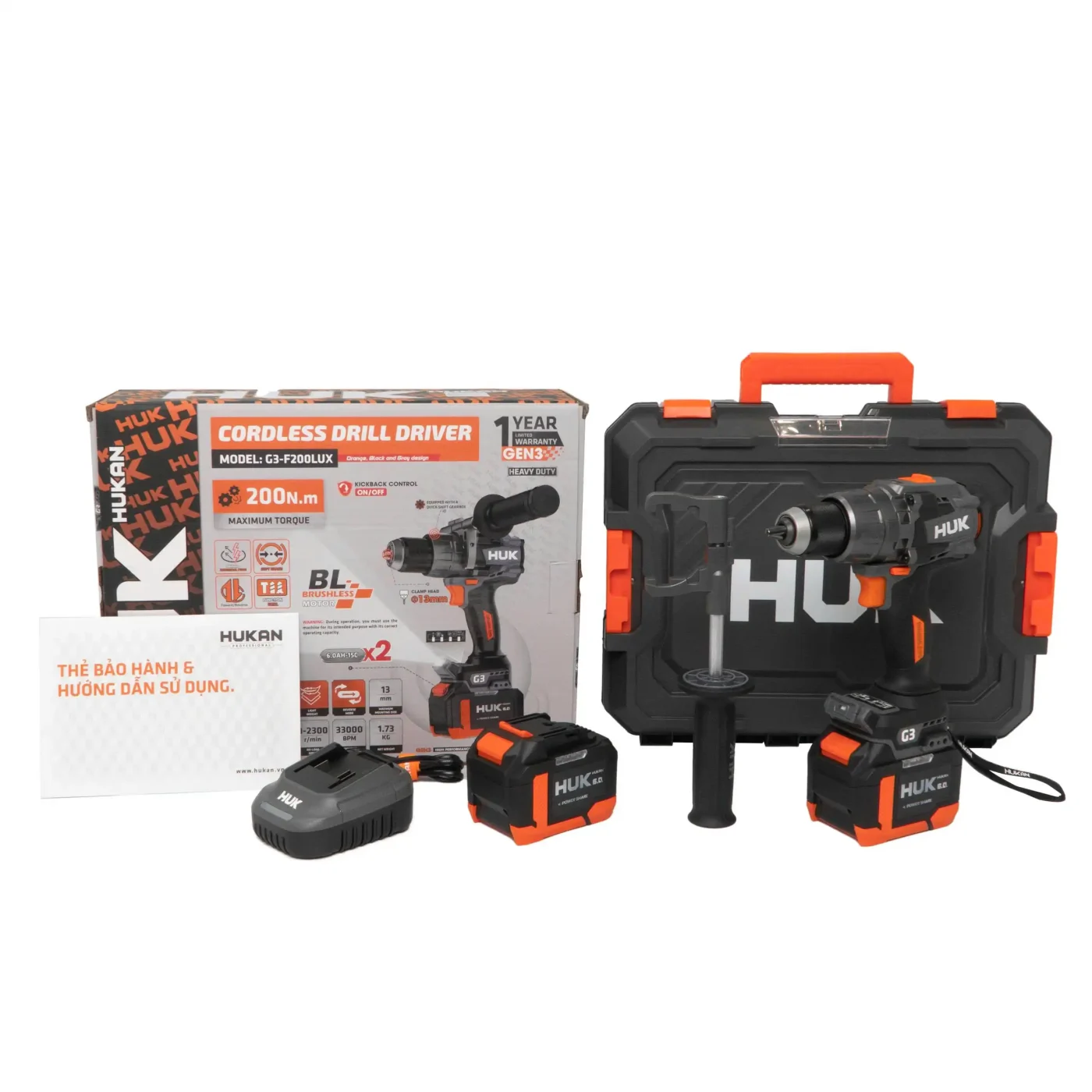 Máy Khoan Pin Búa 21V Hukan G3-F200LUX Lực Siết 200Nm TẶNG KÈM 2 Pin 6.0Ah