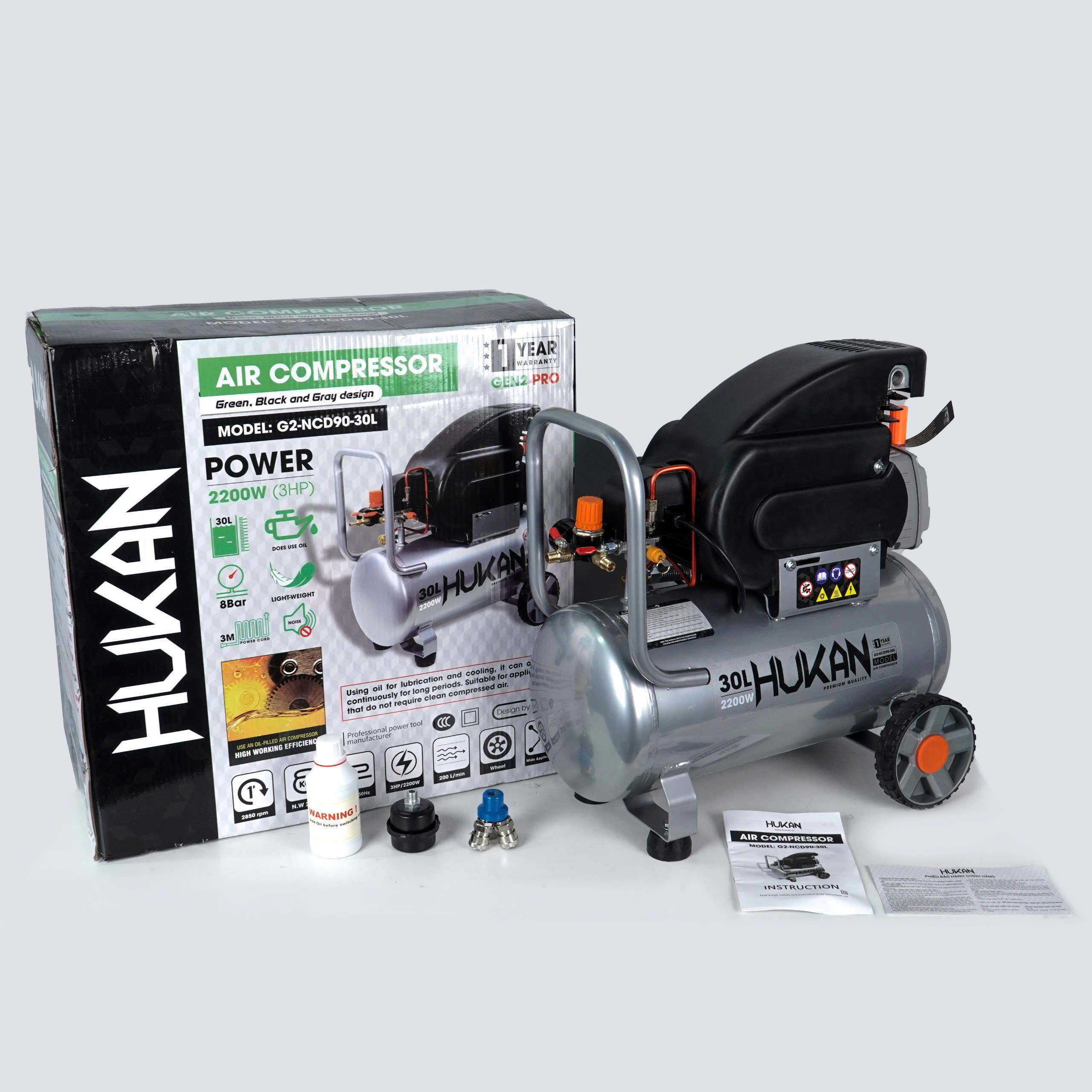 Máy Nén Khí Có Dầu Bình 30 Lít, Công Suất 3HP GEN2 PRO G2-NCD90-30L