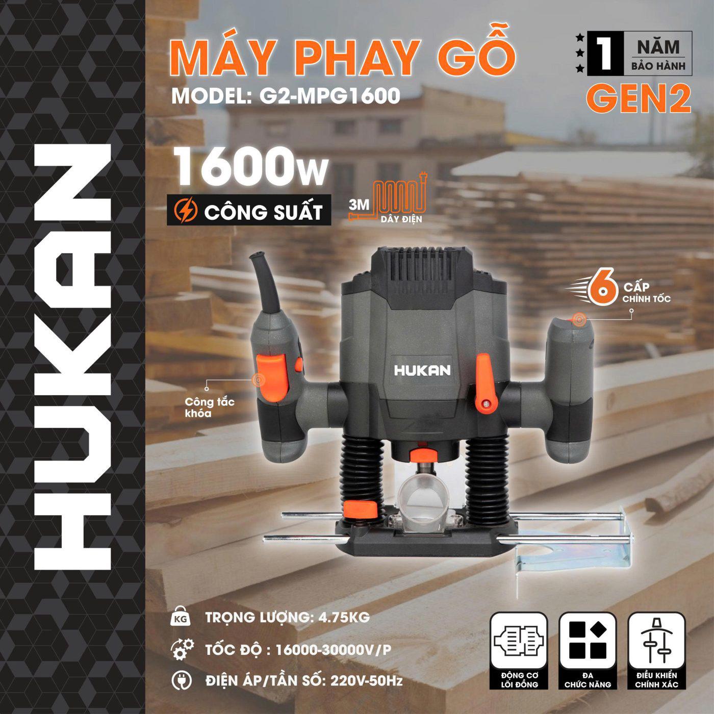 Máy Phay Gỗ Dùng Điện Hukan G2-MPG1600