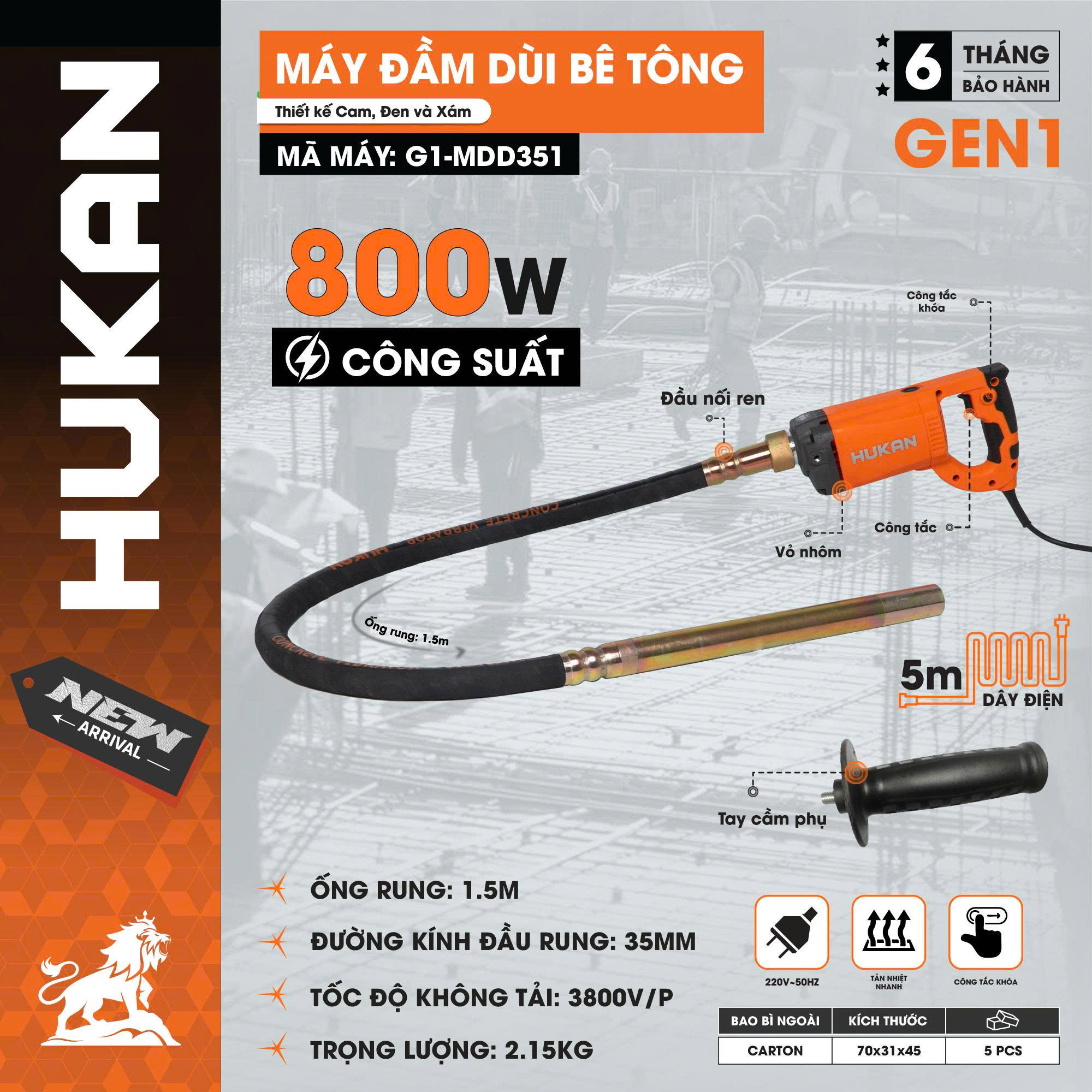 Máy đầm Dùi Bê Tông (GEN 1) G1-MDD351