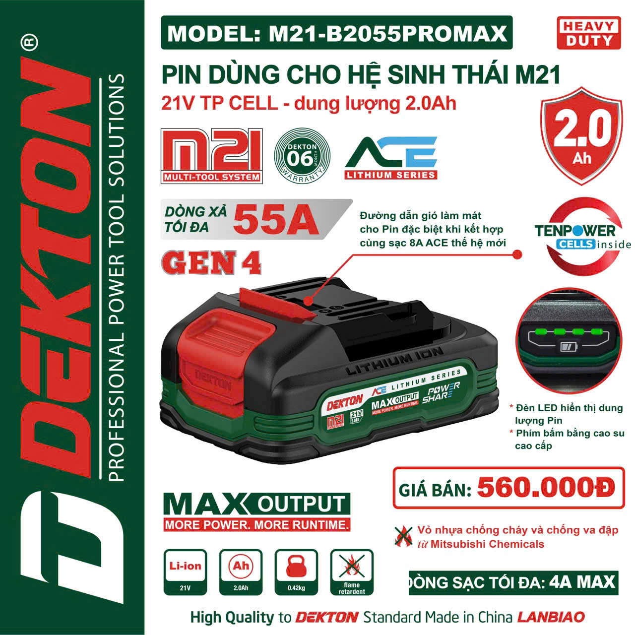 Pin Dekton 21V 2.0Ah Dekton M21-B2055PROMAX