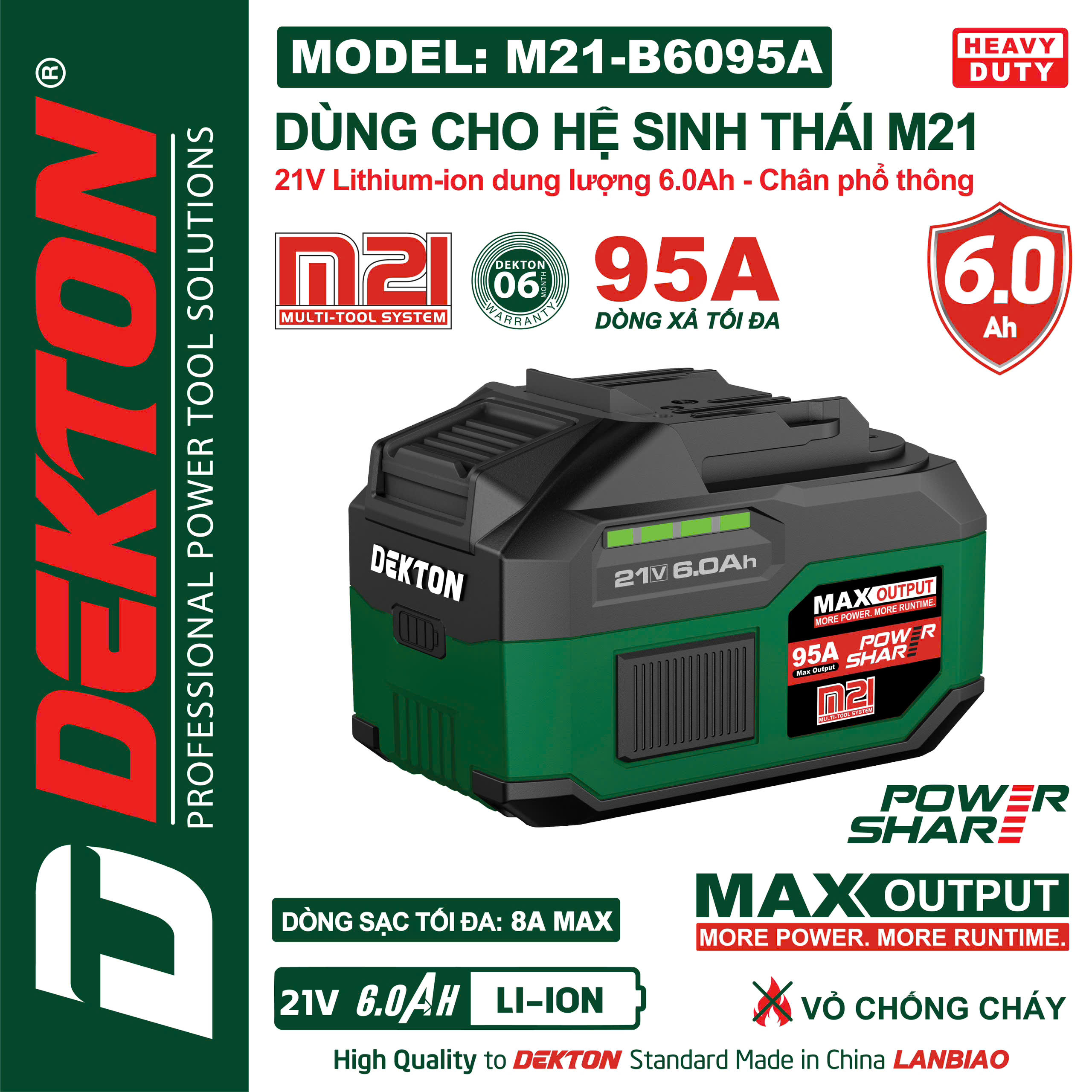 Pin Dekton 21V 6.0Ah M21-B6095A 10 Cell Chính Hãng