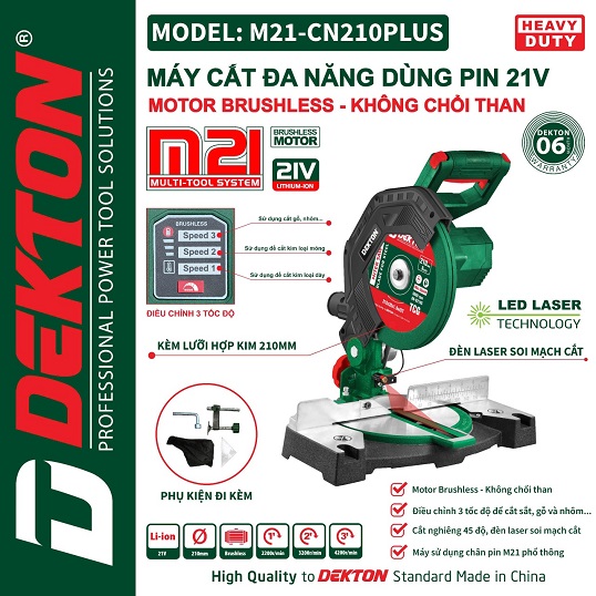 Máy Cắt đa Năng Pin 21V Dekton M21-CN210PLUS, Cắt Gỗ, Cắt Nhôm, Cắt Nghiêng 45 Độ