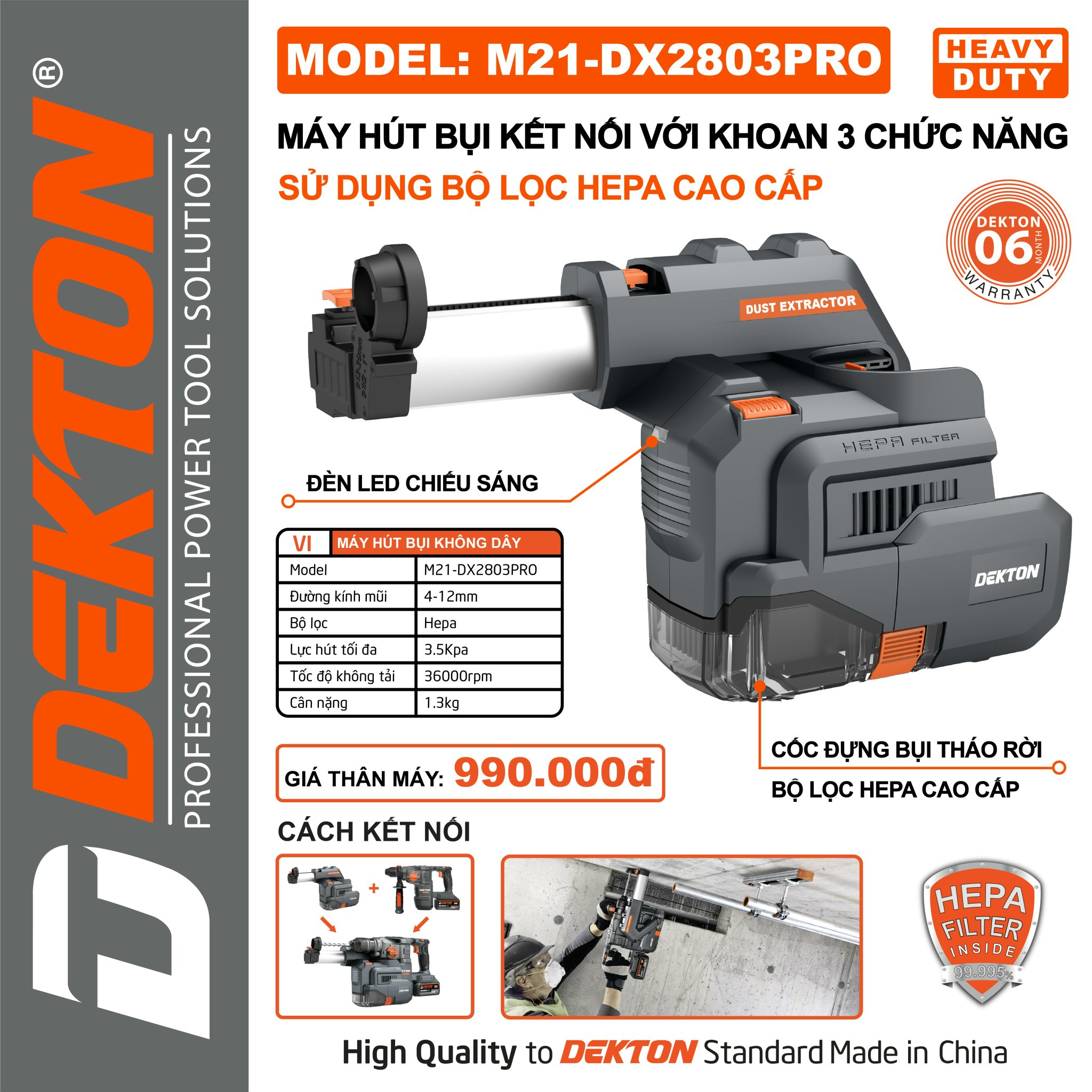 Máy Hút Bụi Kết Nối Với Máy Khoan 3 Chức Năng M21-DX2803PRO