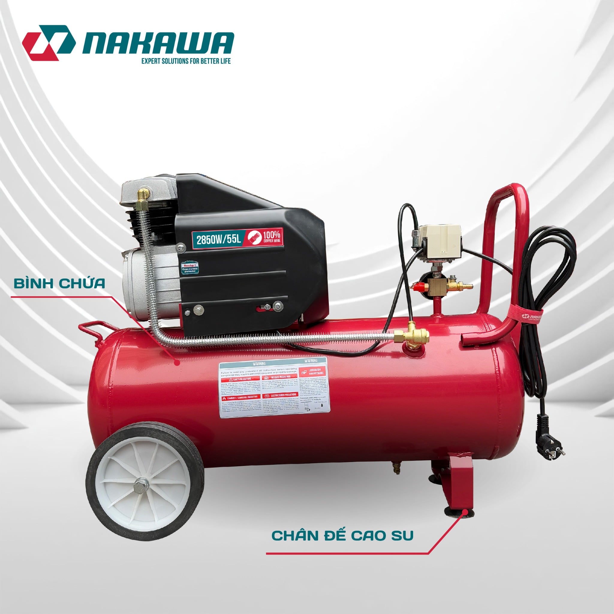Máy Nén Khí Có Dầu 55L Nakawa NK55PRO, Công Suất 3.8HP, Bảo Hành 9 Tháng Chính Hãng