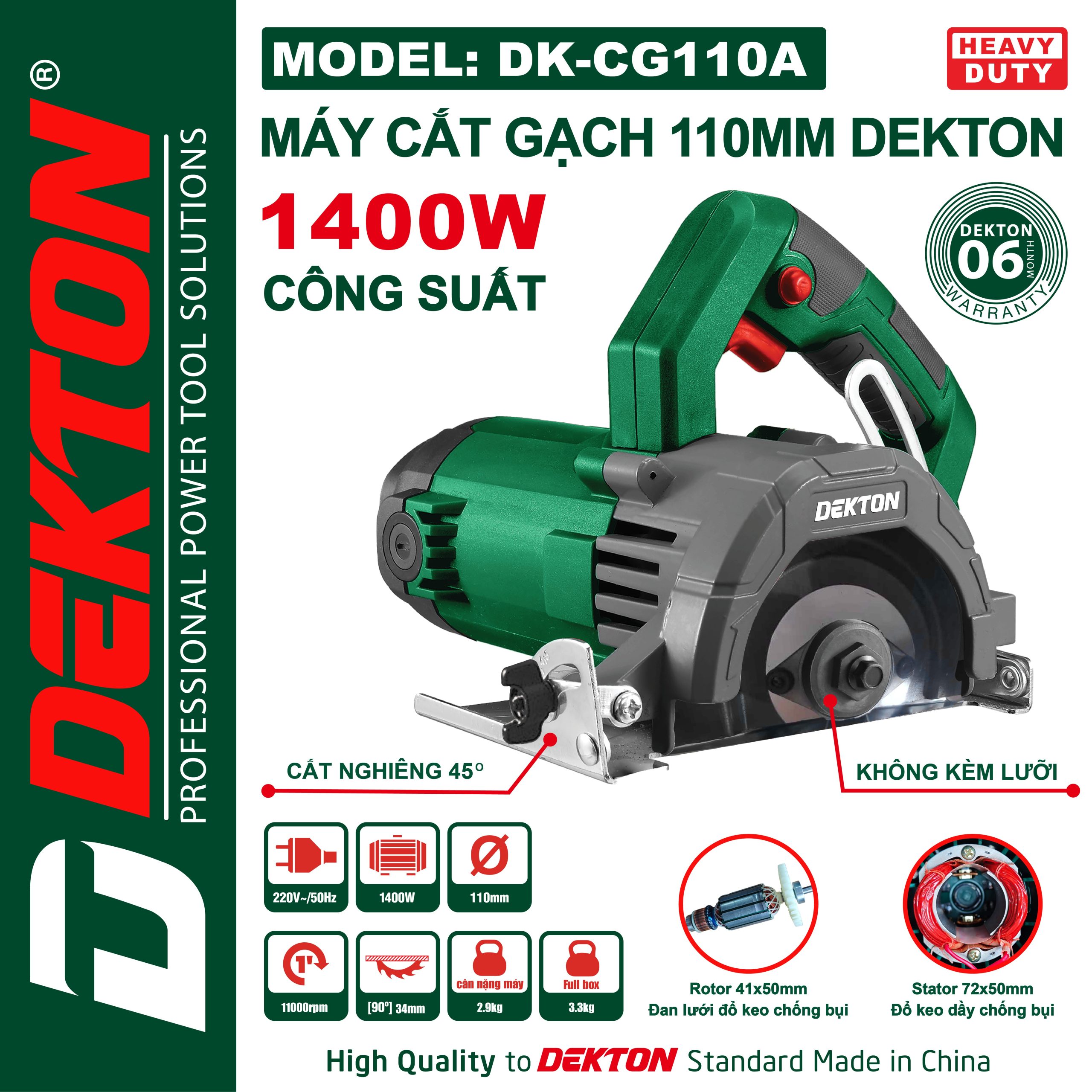 Máy Cắt Gạch Dekton DK-CG110A Công Suất 1400W, Đường Kính 110mm