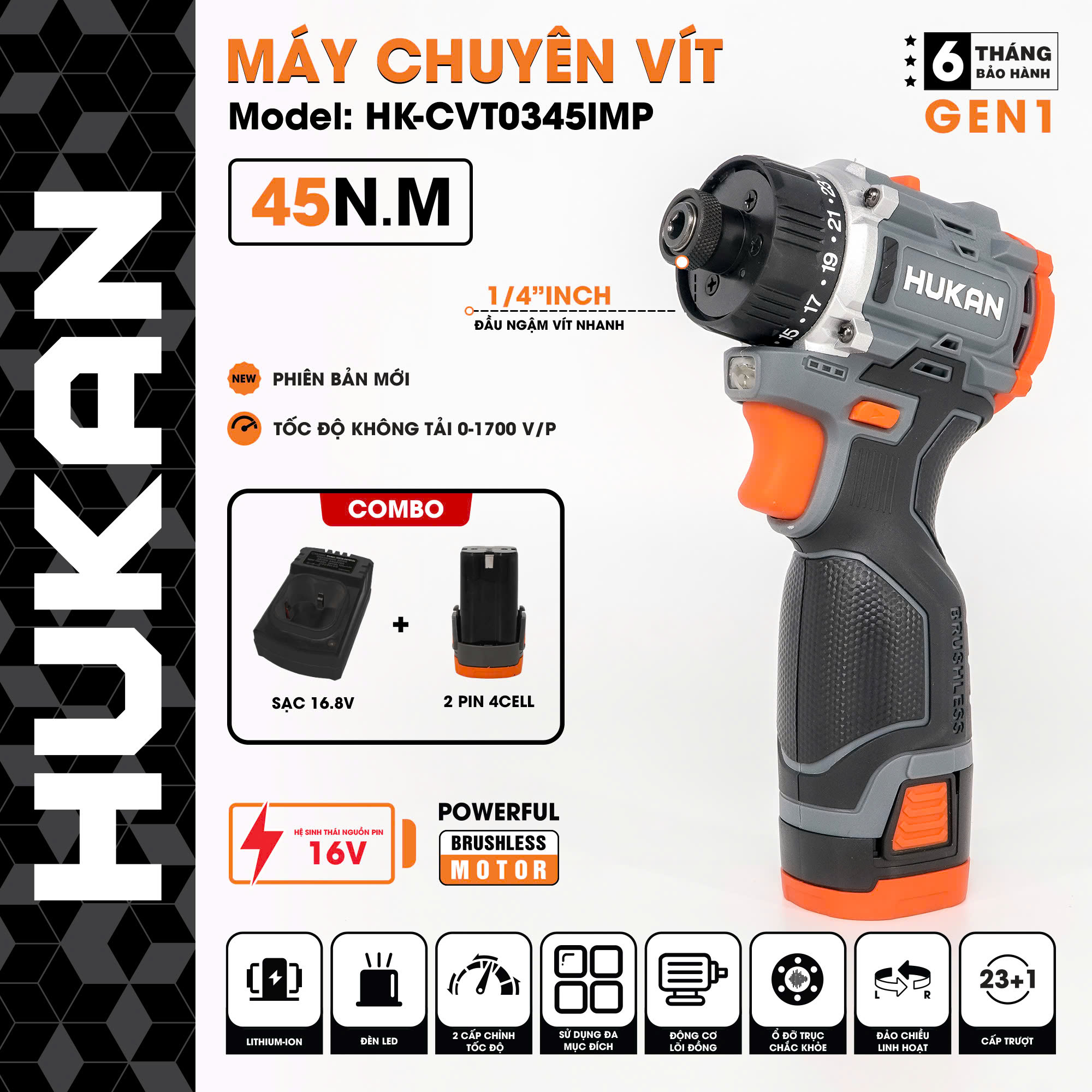 Máy Chuyên Vít Trượt 16V HUKAN HK - CTV0345IMP | AN TOOLS