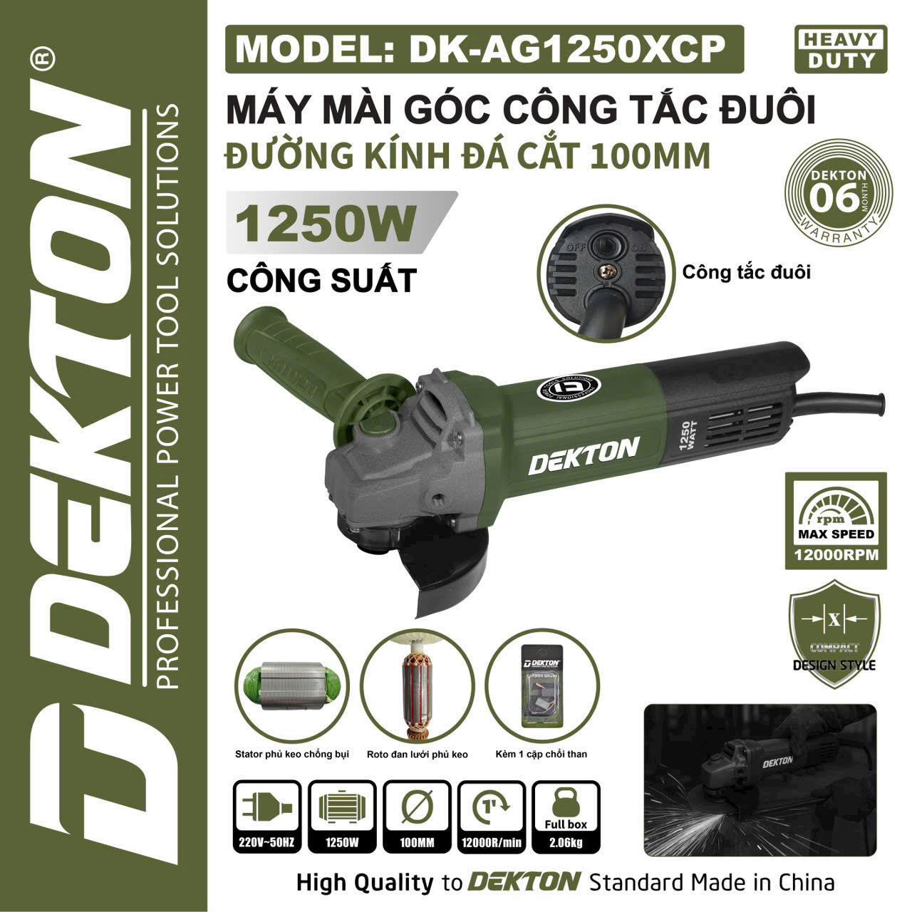 Máy Mài Góc Công Tắc đuôi 100mm Dekton DK-AG1250XCP Công Suất 1250W