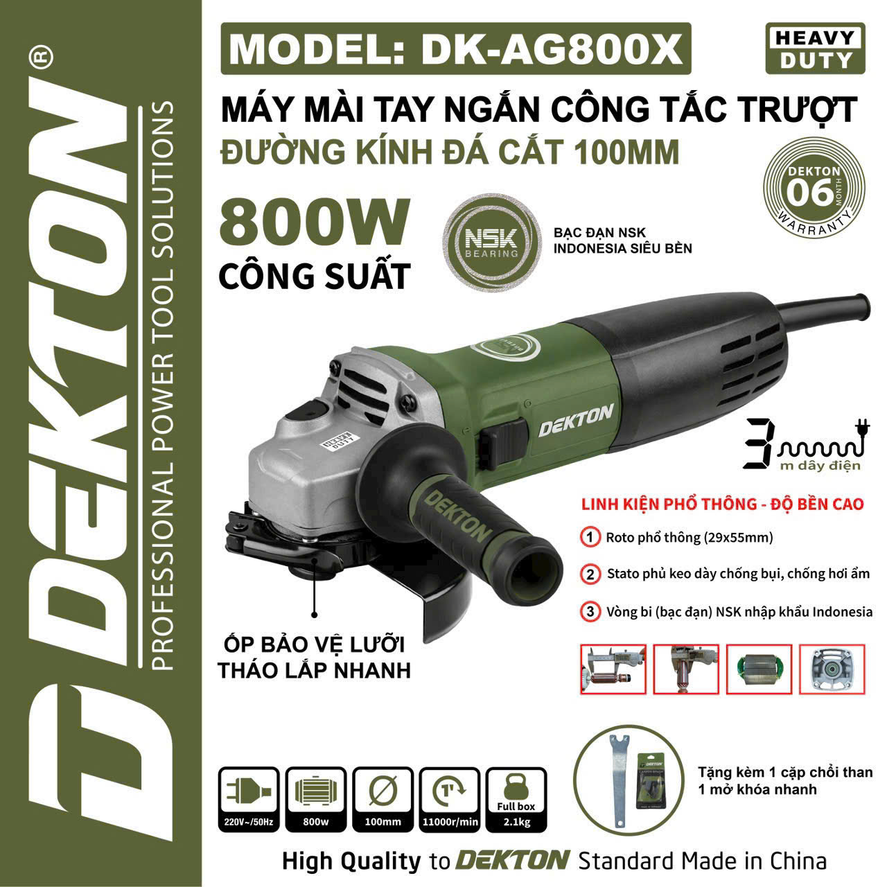 Máy Mài 100mm Công Tắc Trượt Dekton DK-AG800X Công Suất 800W