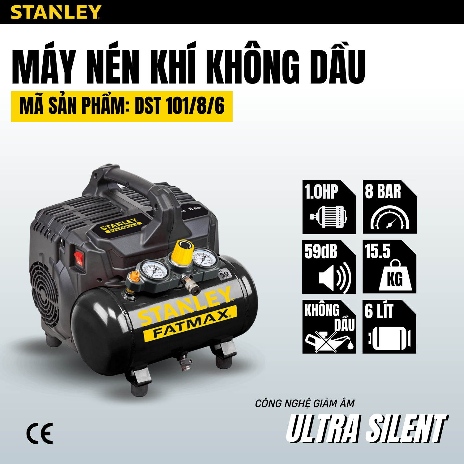 Máy Nén Khí Không Dầu 6L Stanley Fatmax DST101/8/6