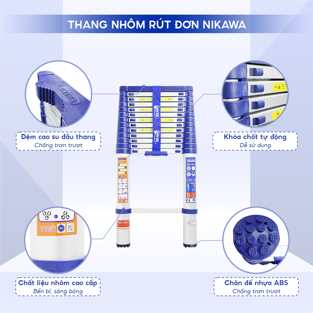 Thang Nhôm Rút Đơn Cao 3m2 Nikawa NK-32