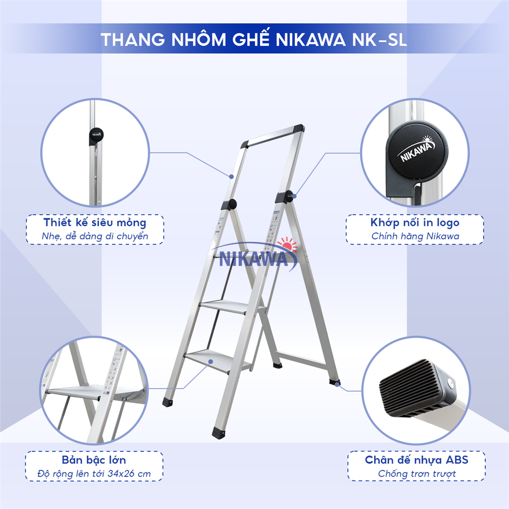 Thang Ghế Nhôm 4 Bậc Nikawa NK-4SL, Cao 152 Cm, Chính Hãng