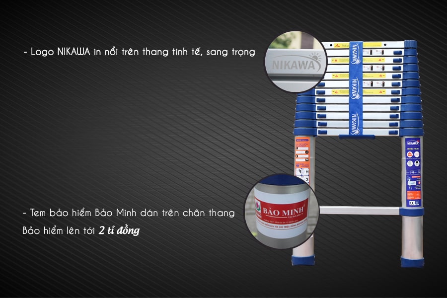 Thang Nhôm Rút đơn 4m4 Nikawa NK-44, Tải Trọng 150kg, Bảo Hành 18 Tháng