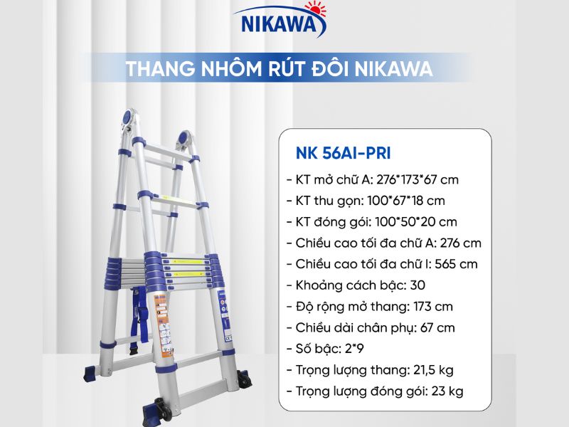 Thang Nhôm Rút Đôi Chữ A 2.76M Nikawa NK-56AI-Pri