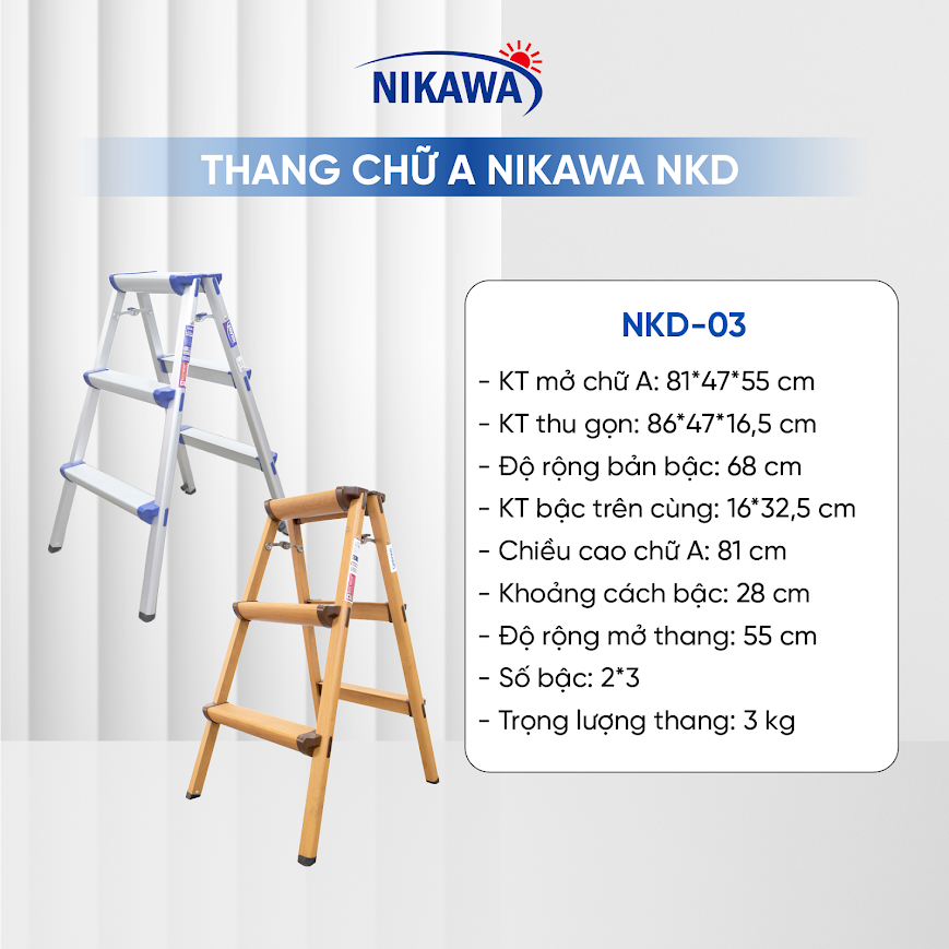 Thang Ghế Nhôm Chữ A 6 Bậc 81CM Gấp Gọn Nikawa NKD-03