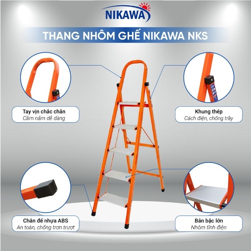 Thang Ghế Gia Đình Khung Thép 4 Bậc Cao 1.34m Nikawa NKS-04
