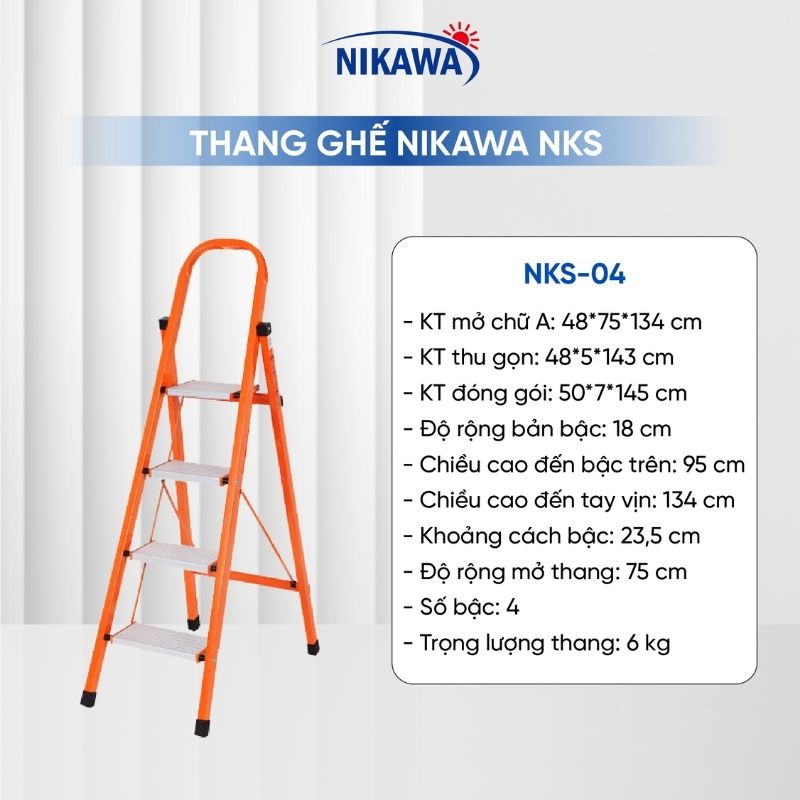 Thang Ghế Gia Đình Khung Thép 4 Bậc Cao 1.34m Nikawa NKS-04