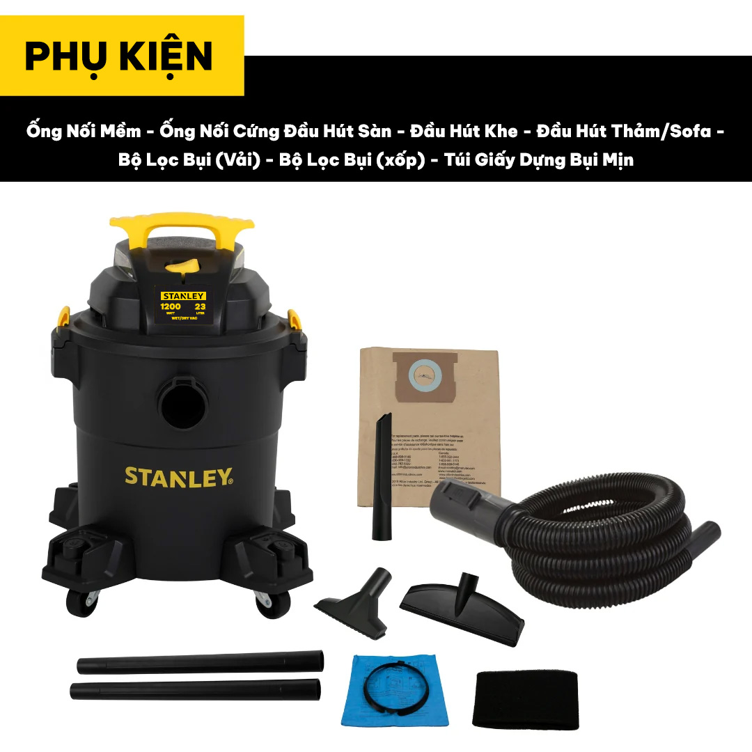 Máy Hút Bụi Stanley 23L Thùng Nhựa, 3 Chức Năng Hút Khô, Ướt Và Thổi, SL19417P-6AB Chính Hãng