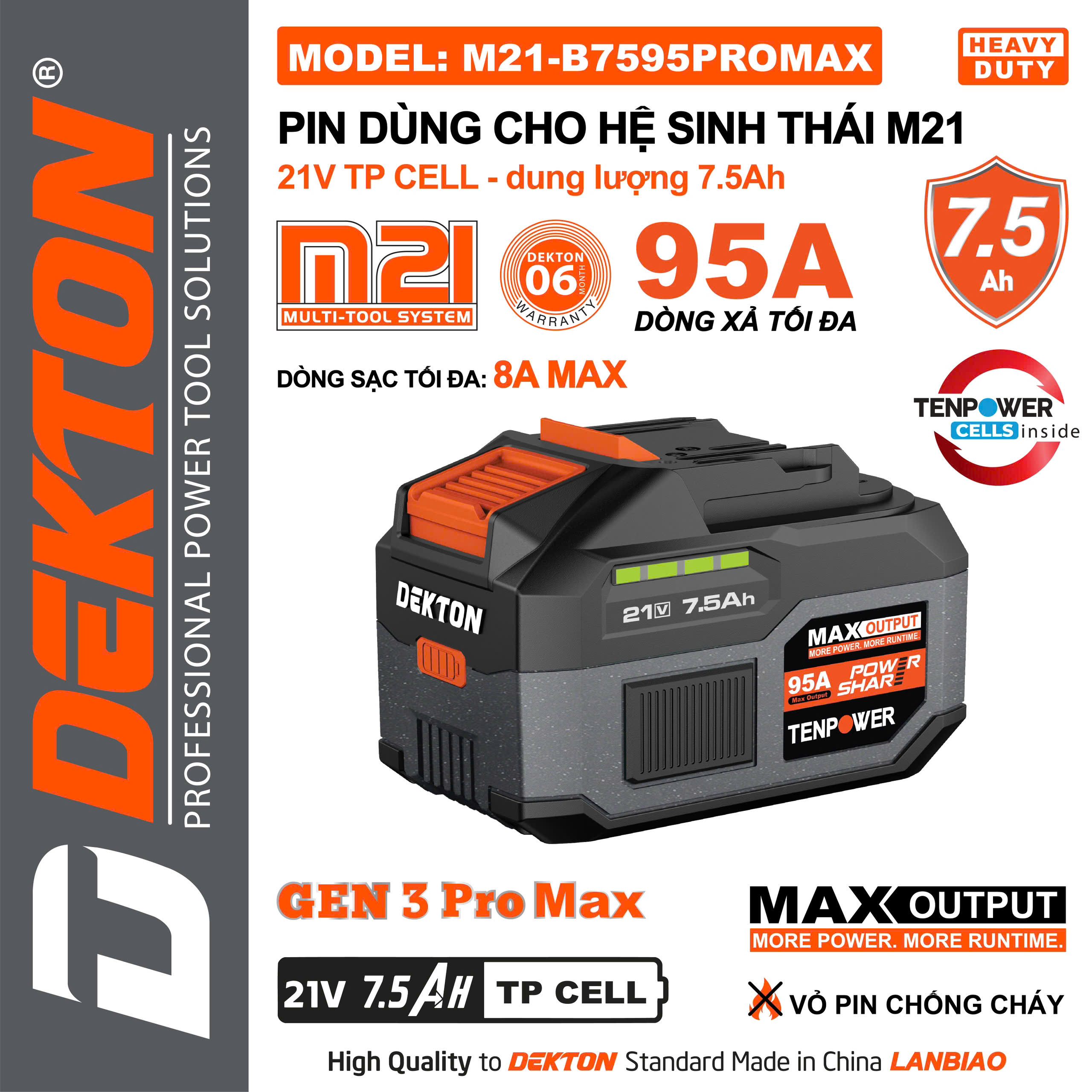 Pin 21V 7.5Ah Dekton M21-B7595PROMAX Chính Hãng