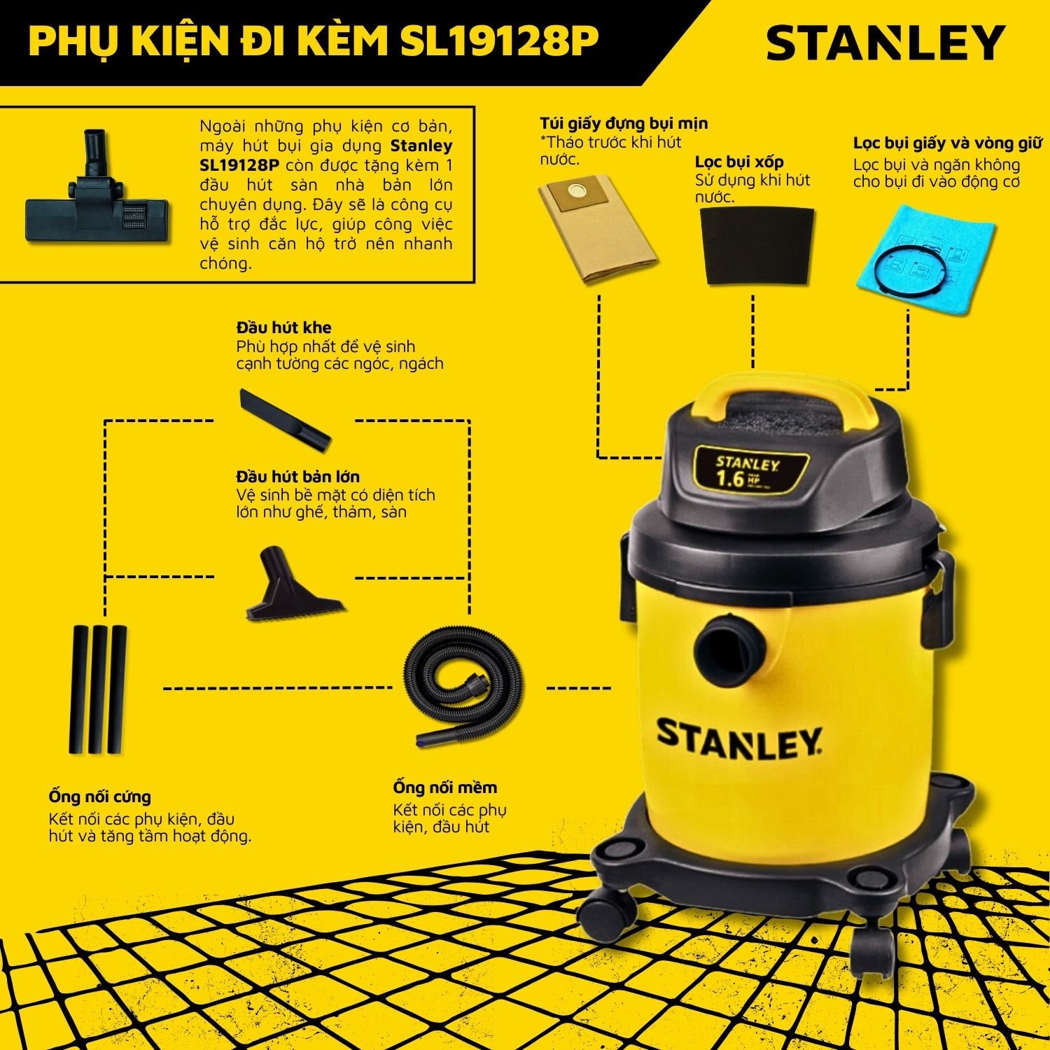 Máy Hút Bụi Gia Dụng Khô/ướt Stanley USA-SL19128P