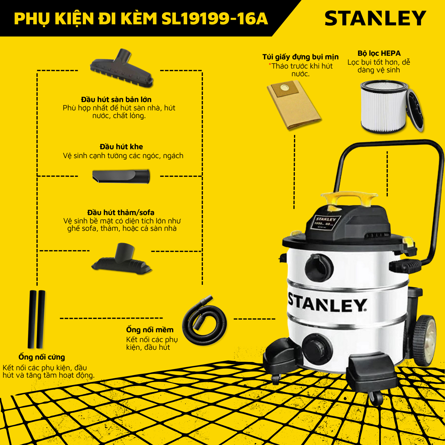 Máy Hút Bụi Công Nghiệp 3 Chức Năng Khô/Ướt/Thổi STANLEY USA SL19199-16A