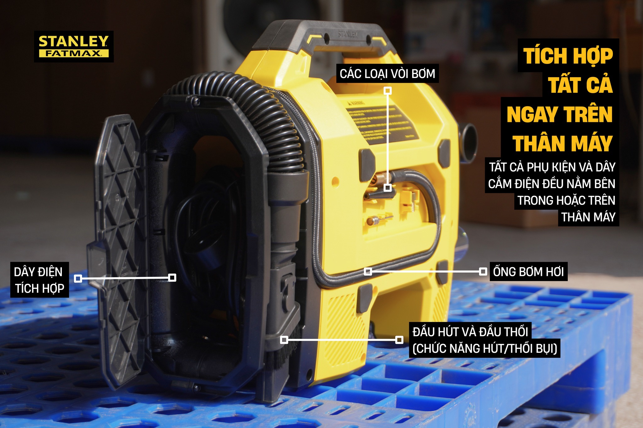 Máy Bơm Hơi 3 Trong 1 Dùng Pin Kèm Tính Năng Thổi Và Hút Bụi STANLEY SXVI02001