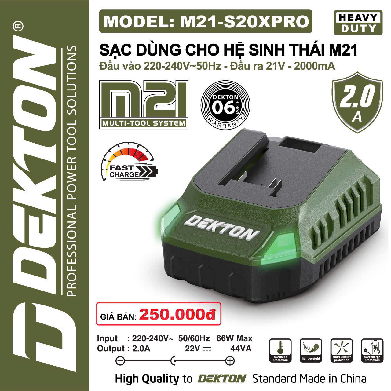 Sạc Pin Dekton 21V 2.0Ah S20XPRO M21-S20XPRO