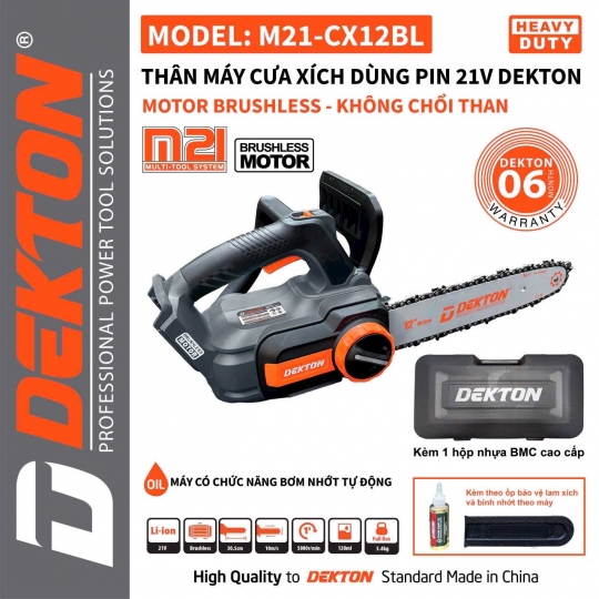 Máy Cưa Xích Dùng Pin 21V Dekton M21-Cx12BL Có Hộp