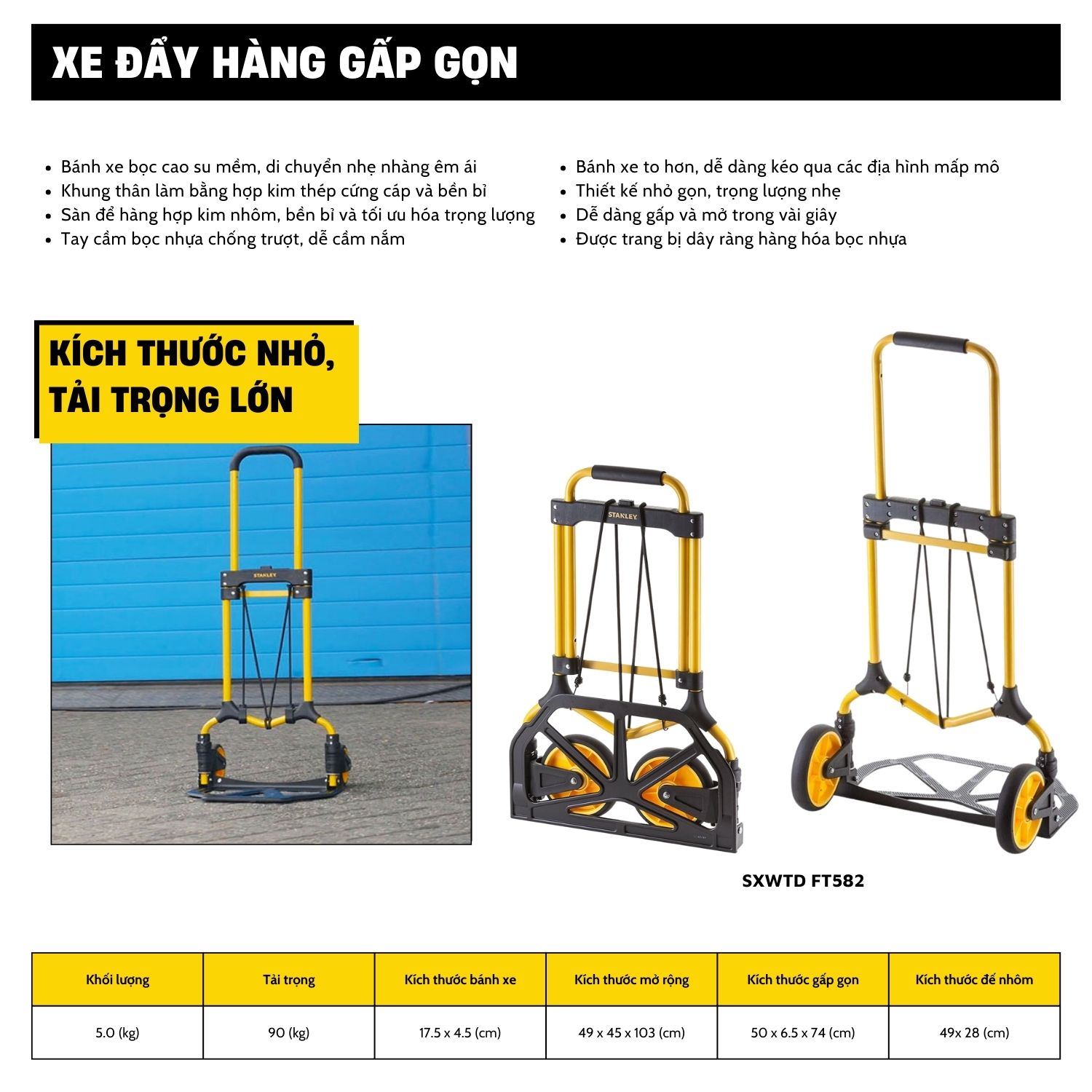 Xe đẩy Hàng 2 Bánh Stanley FT582 - Chính Hãng