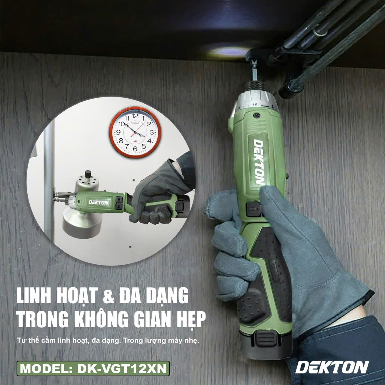 Bộ Vít Gập Trượt Dùng Pin 7.2V DEKTON DK-VGT12XN Oliu, Pin 2000mAh X2