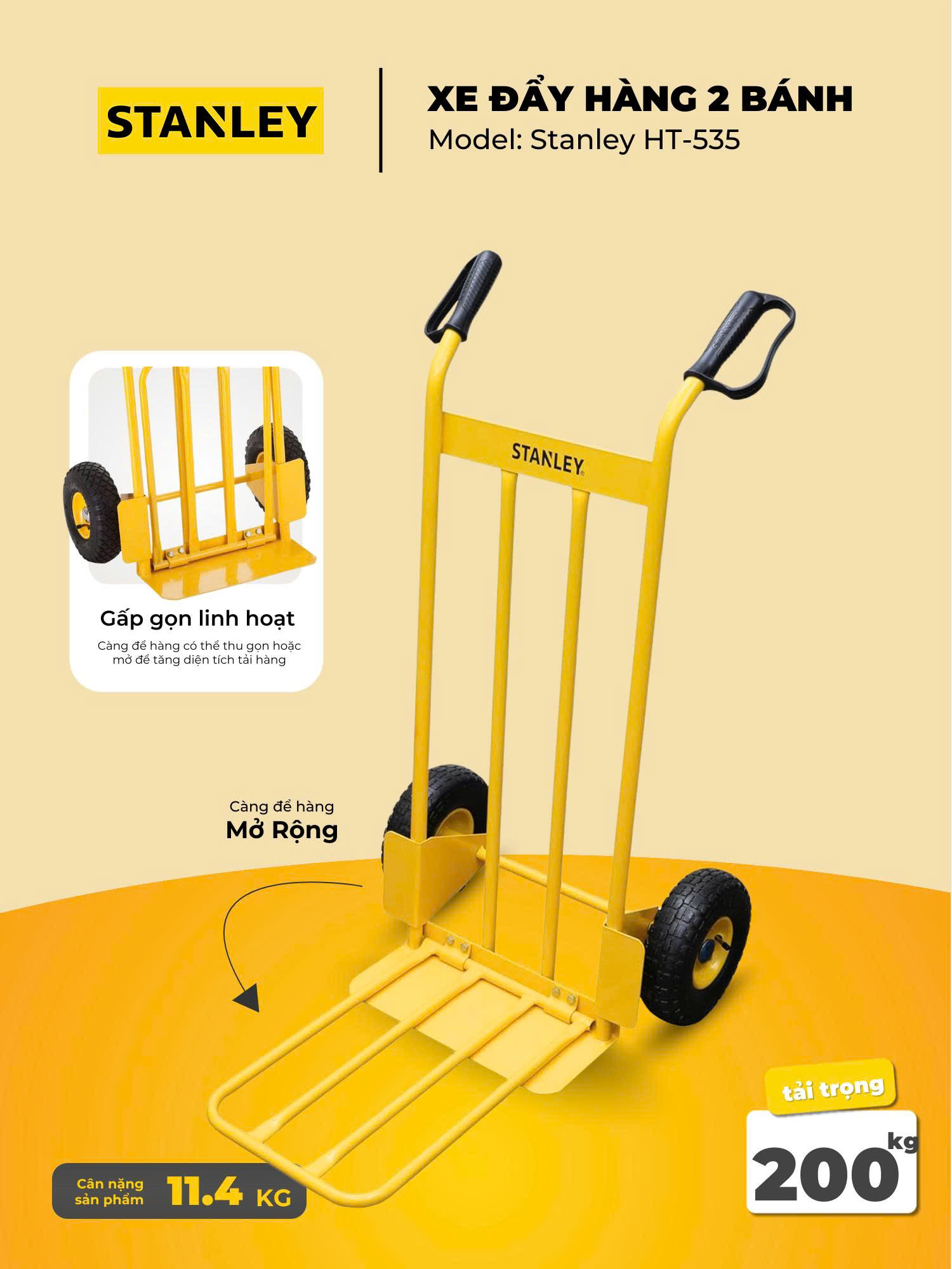 Xe đẩy Hàng 2 Bánh Stanley-USA HT535, Tải Trọng 200kgs