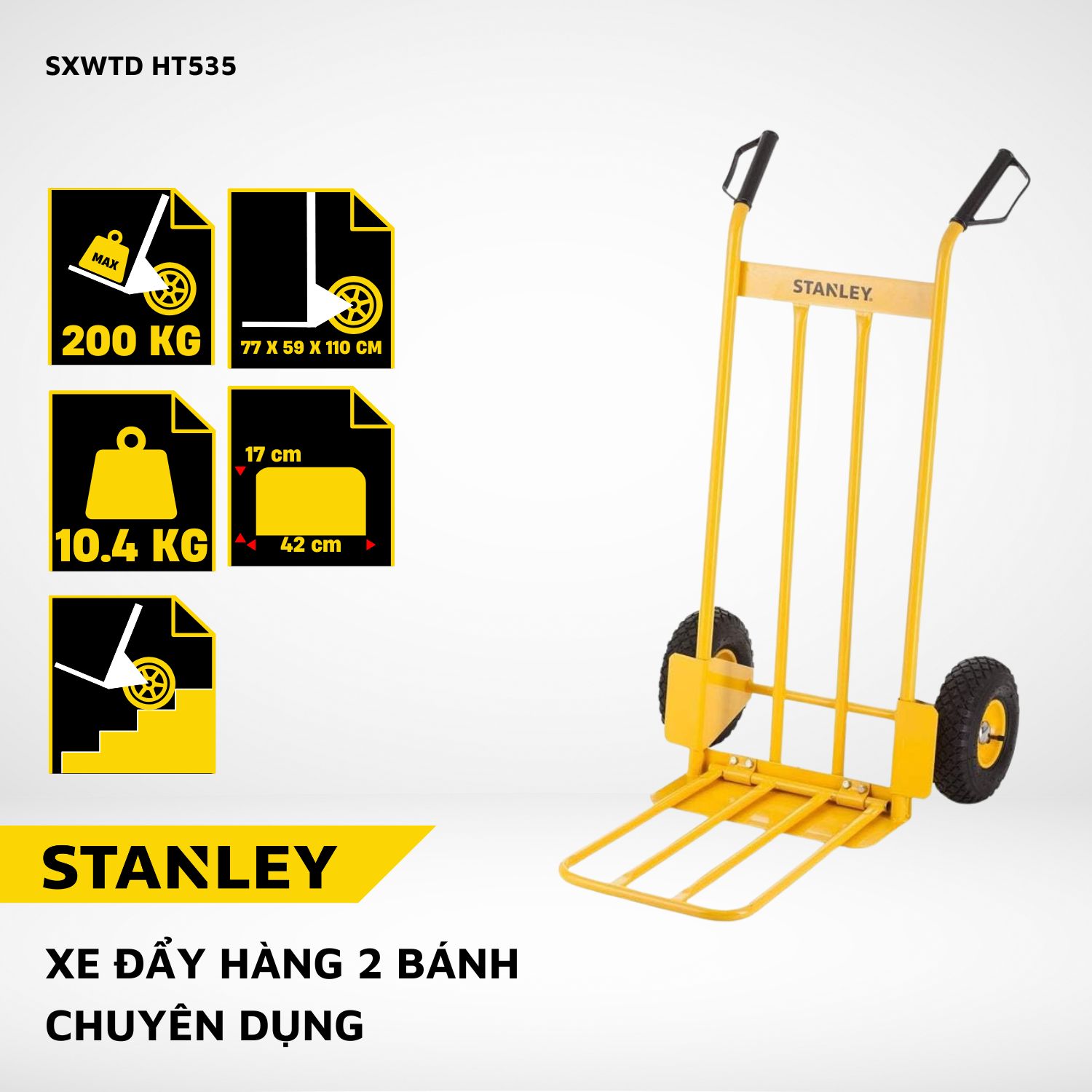 Xe đẩy Hàng 2 Bánh Stanley-USA HT535, Tải Trọng 200kgs