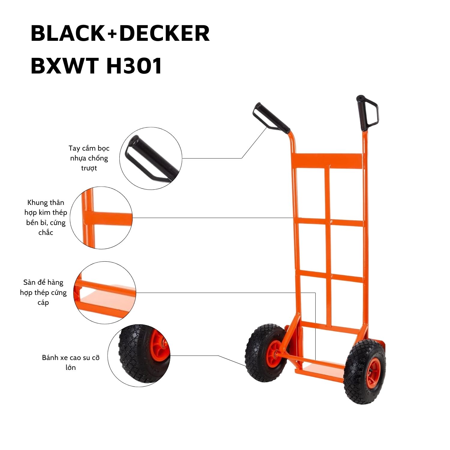 Xe đẩy Hàng 2 Bánh Cao Cấp Black And Decker H301, Tải Trọng 120kgs